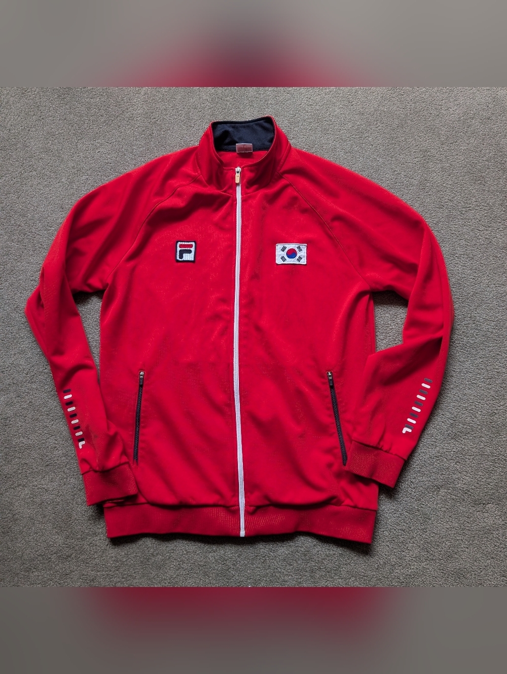 Vintage 70s Fila X Korea Red Track Jacket Size 38 Rare Tennis Jacket Sz M